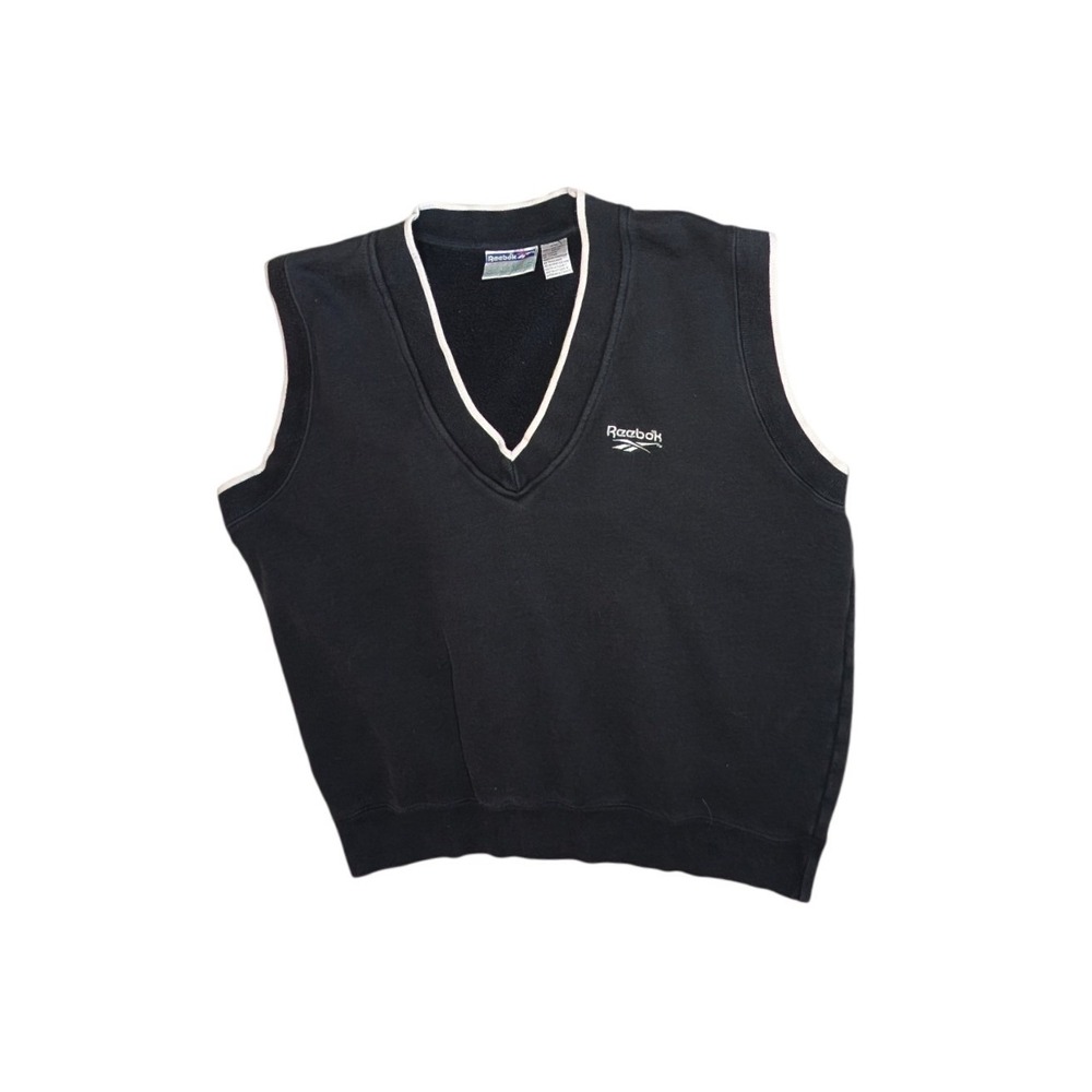Reebok Golf Mens Black Sleeveless V Neck Cotton Sweatshirt Vest Athletic Size‎ M